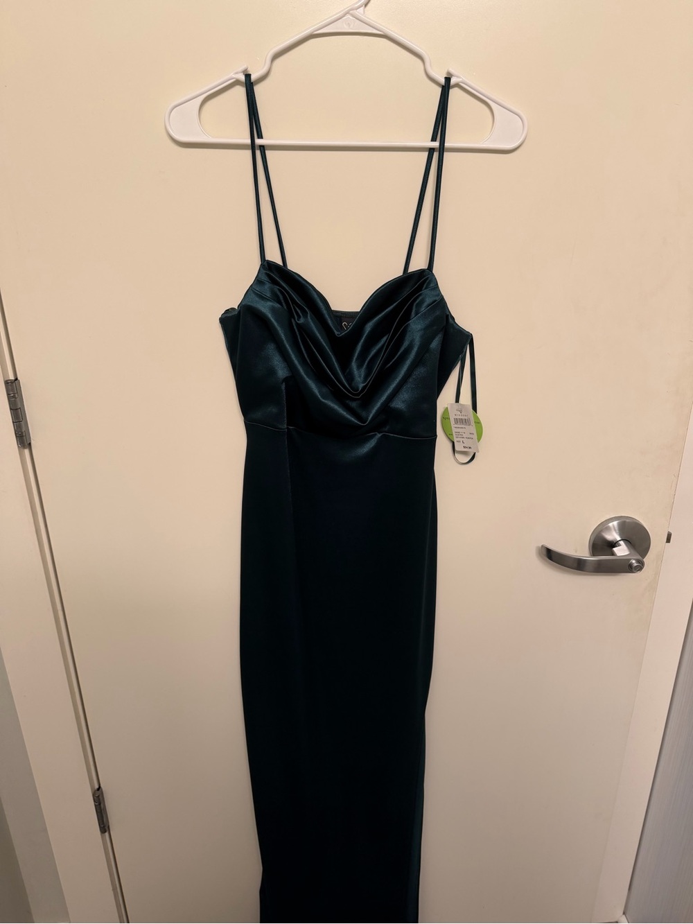 Hunter Deep Green Satin Cowl Midi Slip Dress